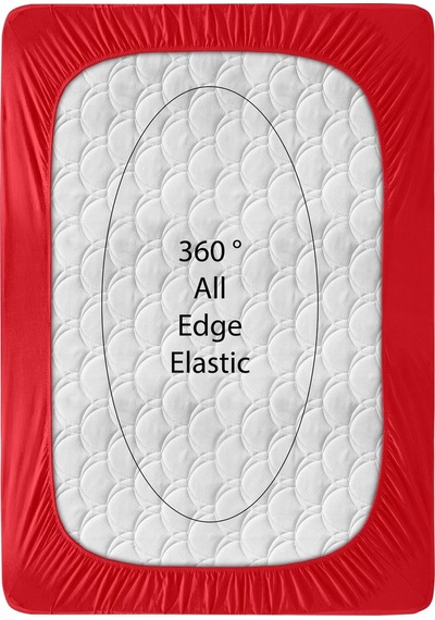 Penye Lastikli Çarşaf, Çift Kişilik, Kırmızı, %100 Pamuk Örme Kumaş, 130 Gr/m² Kırmızı