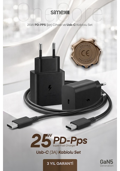 Simex 25w Süper Hızlı Şarj Seti Type-c Adaptör + Kablo Samsung Galaxy Uyumlu Ce Belgeli Sps-17