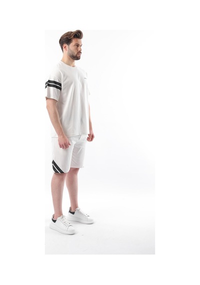 Madmext Ekru Şerit Detaylı Erkek Şort T-shirt Takım E7301