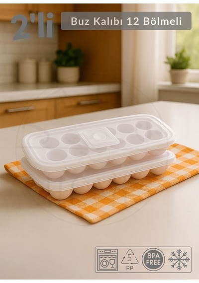 2'li Set Buz Kalıbı 12 Bölmeli Esnek Silikon Buz Küpü Bpa Free Yuvarlak Bas Parmak Buzluk Çapı 3,5 Cm Pembe Pembe
