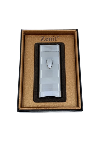 Zenit Luxury Series Çizgili Satine Gümüş Renk - Elektronik Ateşlemeli Çakmak Gri