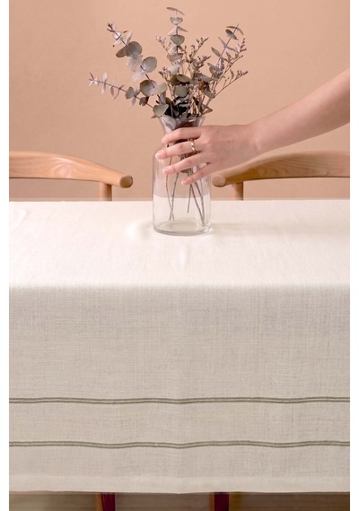 Girit Yeşil Çizgili Keten Masa Örtüsü 150x250 Cm 150 X 220