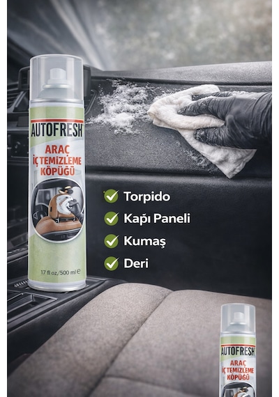 Autofresh Araç İç Temizleyici Köpük Sprey 500 Ml Oto Koltuk, Tavan, Döşeme Ve Torpido Temizleme Köpüğü