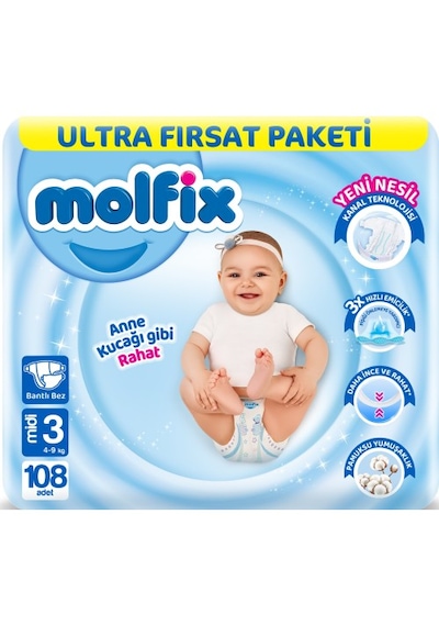 2 Adet Molfix 3d Midi Bebek Bezi 3 No Beden 108 Adet 3 Numara