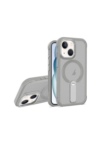 Teleplus Apple Uyumlu iPhone 13 Kılıf Skinfeel Pc Constrat Tpu Hybrid Standlı Manyetik Kapak Gri