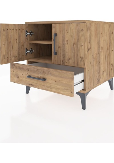 Kronos Komodin 2 Raflı Tek Çekmeceli 2 Kapaklı 60x59x64 Çam-çam Atlas Çam