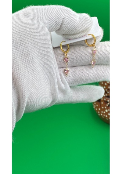Pembe Kalpli Zirkon Taşlı Kadın Küpe Altın
