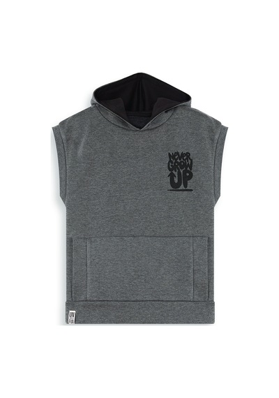 Denokids Erkek Çocuk Kapüşonlu Kolsuz Sweatshirt - Gri