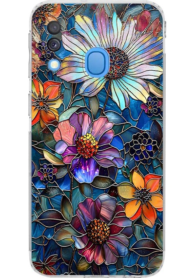 Printify Samsung Galaxy A40 İle Uyumlu Vitray Mücevher Flora Tasarımlı Şeffaf Silikon Kılıf Şeffaf