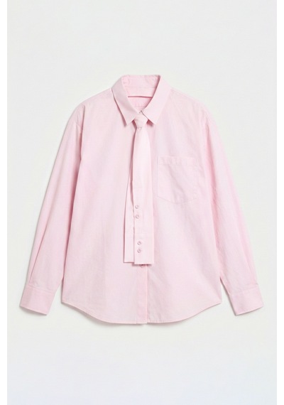 Itsbasic Kadın Pembe Oversize Kravat Detaylı Özel Tasarım Bol Kesim Gömlek
