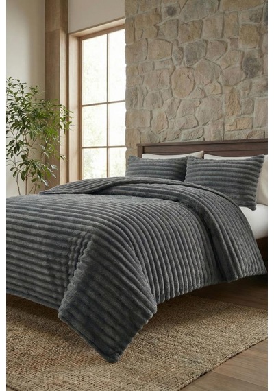 Soft Çizgi Çift Kişilik Yatak Örtüsü 260x240 Gri