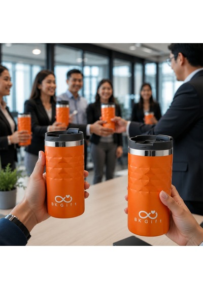 Bk Kurumsal Logonuza Özel 5 Adet 5340 Çelik Kupa 300 Ml Termos Özellikli Kurumsal Mug Turuncu