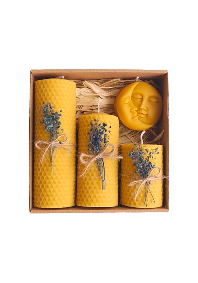 Dekoratif Doğal Petek Balmumu Mum Ay Ve Güneş Seti Bal Mumu Mum Hediyelik Beeswax Candle Sarı