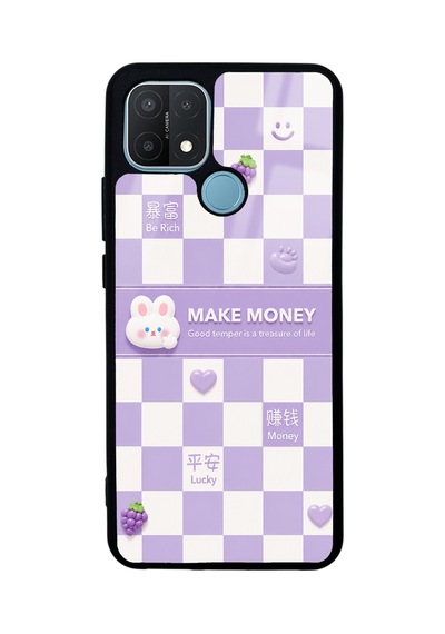 Oppo A15 Purple Make Money Tasarımlı Glossy Telefon Kılıfı Mor