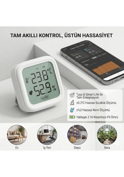 Wifi Lcd Ekranlı Sıcaklık Ve Nem Sensörü Tuya - Smartlife Uyumlu