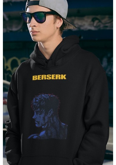 Sevbano Berserk Anime Dizi Serisi Baskılı Unisex Oversize Hoodie Siyah