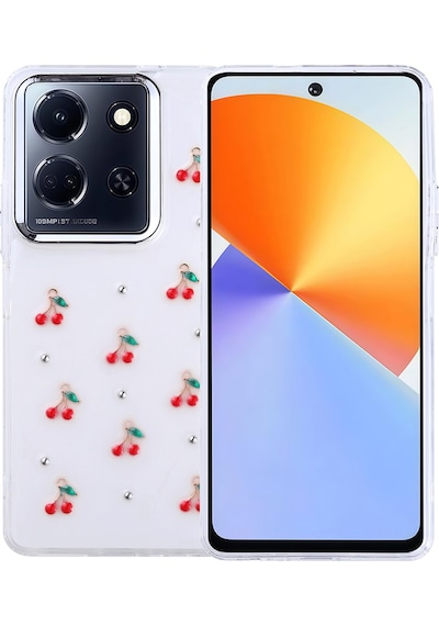 Teleplus İnfinix Note 30 5g Kılıf Kutup Simli Glitter Kiraz Desenli Kapak