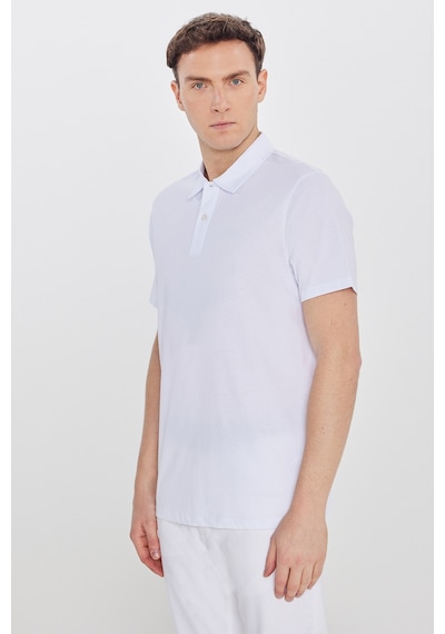 AC&Co / Altınyıldız Classics Erkek Beyaz Pamuk Standart Fit Normal Kesim Polo Yaka Tişört S