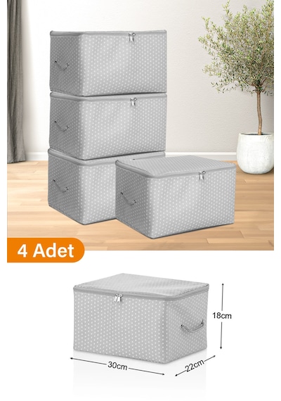 Serstil 4 Adet - Mini Boy Baskı Detaylı Gri Benekli Hurç 30 X 22 X 18 Cm