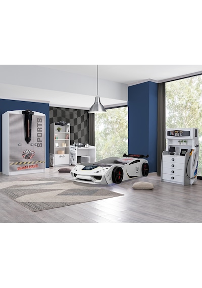Setaymobilya Sports Çocuk Odası, Vento Arabalı Yataklı Full Takım - Beyaz