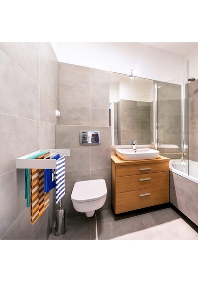 Design Kurutmalık Çamaşır Askısı - Duvara Monte, Katlanabilir Çamaşırlık - Beyaz-100cm Beyaz