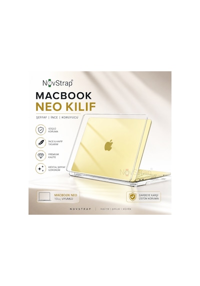 Novstrap Apple Macbook Neo 13 İnç A18 Çip A3404 İle Uyumlu Kılıf Sert Parlak Koruma Kapağı Şeffaf