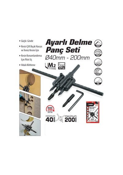 Ayarlı Delme Panç Seti 40-200 Mm Kod:2186