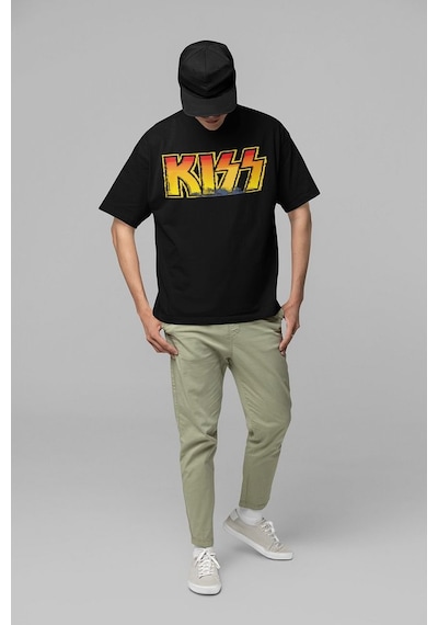 Kiss Rock Metal Müzik Grubu Baskılı Unisex Oversize Tasarım Tişör Siyah