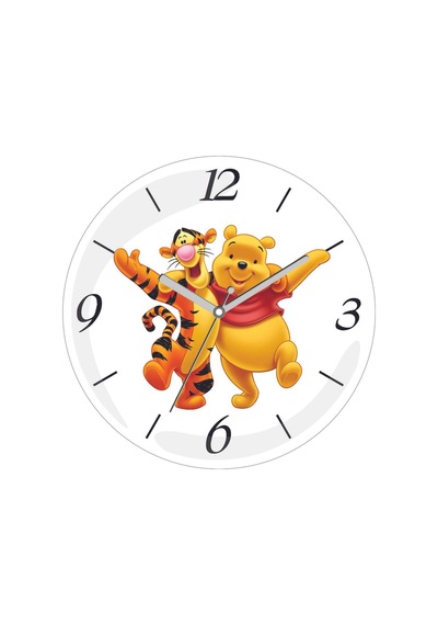İkilisi Winnie The Pooh Çap 30cm Sessiz Akar Bombeli Gerçek Cam Duvar Saati Siyah