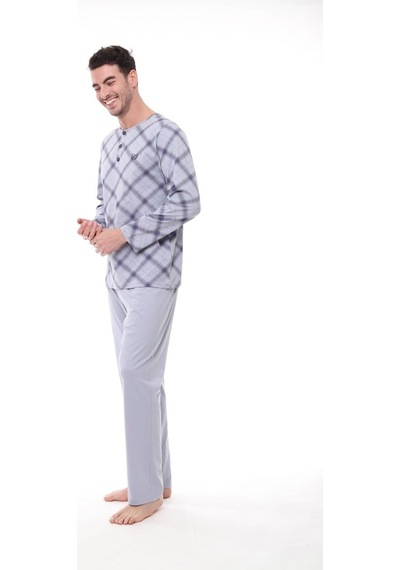 Pijadore 1407 Erkek Büyük Beden Uzun Kollu Kareli Düğmeli Pijama Takım 001