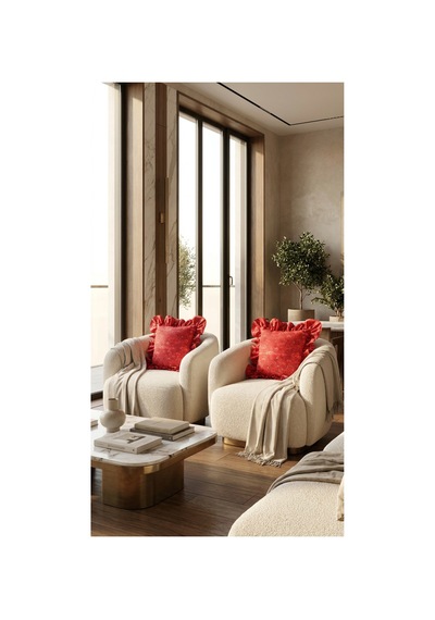 2 Adet %100 Pamuk Simli Kırmızı Desenli Fırfırlı Kırlent Kılıfı 40x40 Kırmızı - 900619166 Kırmızı