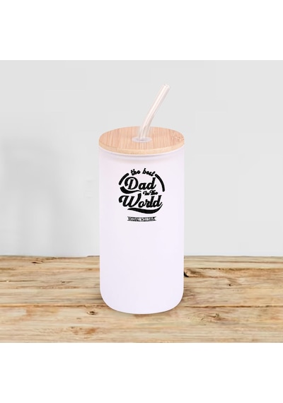 Bk Gift İsimli Dad Tasarımlı Beyaz Renk Pipetli Buzlu Cam Bardak 600ml - 6, Babaya Hediye, Doğum Günü Hediyesi Kobitmeyen137867 Bk Gift