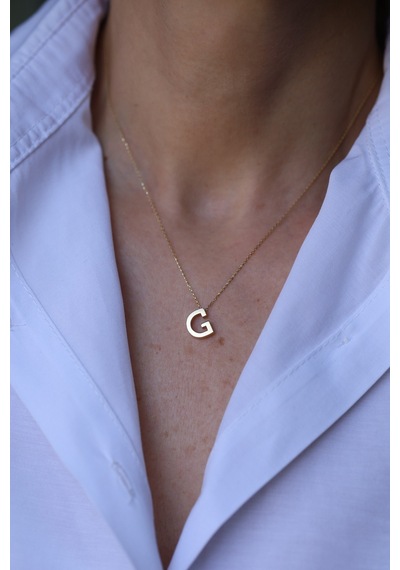 14 Ayar Altın G Harfli Kolye 1 Cm Genişlik - Kly33694