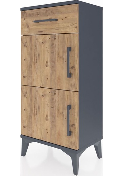 Arges Komodin Tek Raflı Tek Çekmeceli 2 Kapaklı 44x30x96 Antrasit-çam Antrasit