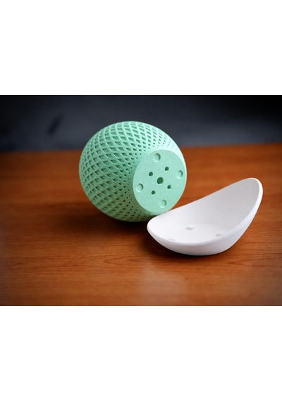 3d Baskı Küre Saksı - Kafes Dokulu İki Parçalı Dekoratif Saksı - Mint-beyaz