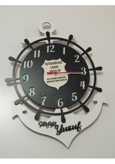 Duvar Saati Dümen Kişiye Özel İsimli Siyah Beyaz