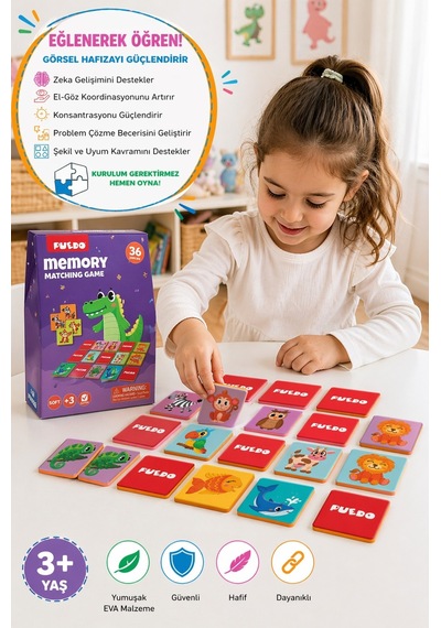 Puedo Memory Hayvanlar Eşleştirme Oyunu 36 Parça Eva Hafıza Oyunu 3+ Eğitici Kart Oyunu