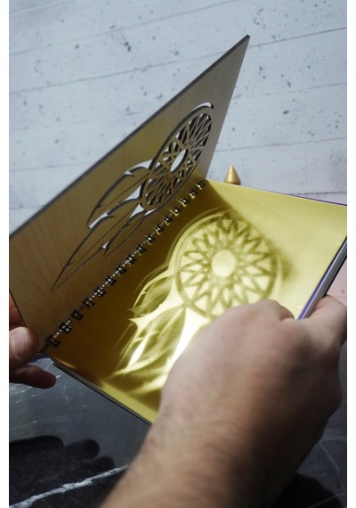 Rüya Kapanı Desenli Ahşap Kapaklı Defter - Ajanda - Günlük - Notebook Düz Çizgisiz
