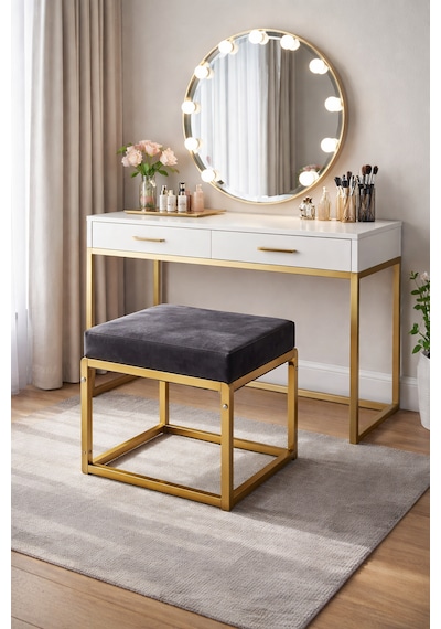 Pure Gold Ayaklı Babyface Puf 50x40x45 Cm - Modern Bench Antrasit