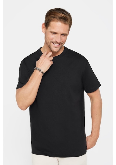 Tudors Unisex Relax Fit Rahat Kesim %100 Pamuk Yumuşak Dokulu Basic Bisiklet Yaka Siyah Tişört-30847 Siyah