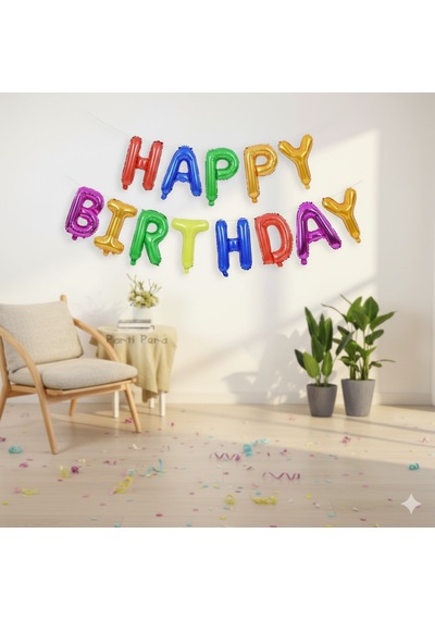 35 Cm Happy Birthday Renkli Harf Folyo Balon Seti - Doğum Günü Parti Dekorasyonu Çok Renkli