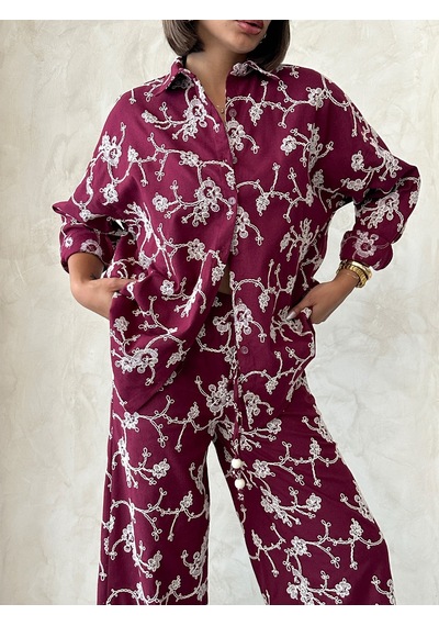 Verymoda Nakışlı Gömlek F1951 Bordo