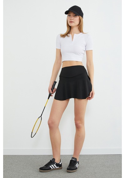 Fullamoda Beli Lastikli Şortlu Tenis Eteği Siyah