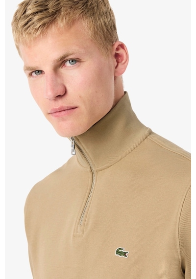 Lacoste Men's Classic Fit Neck Zip Sweatshirt Yarım Fermuarlı Yüksek Yaka Pamuklu Sweatshirt Bej
