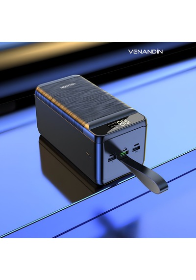 Venandin Pwb80a1 80.000 Mah Powerbank 22.5w Hızlı Şarj Entegre Kablolu, Led Göstergeli, Çoklu Çıkış Siyah