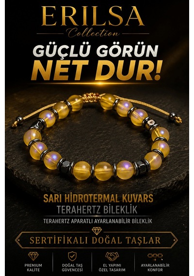 Sertifikalı Terahertz - Aura Sarı Hidrotermal Kuvars Bileklik - 8 Çok Renkli