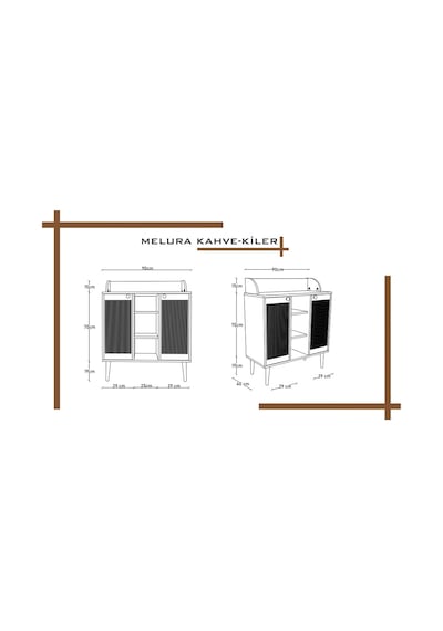 Melura Kahve Kiler-kahve Köşesi %100 Mdf Lake Ahşap Ayak Çok Amaçlı Dolap Gri