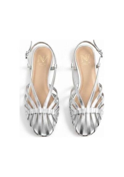Ne&ve Shoes Gümüş Deri Biye Kadın Günlük Sandalet