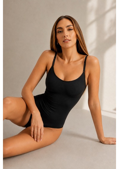 Fit Women Kadın Dikişsiz Örgü Askılı Siyah Full Body