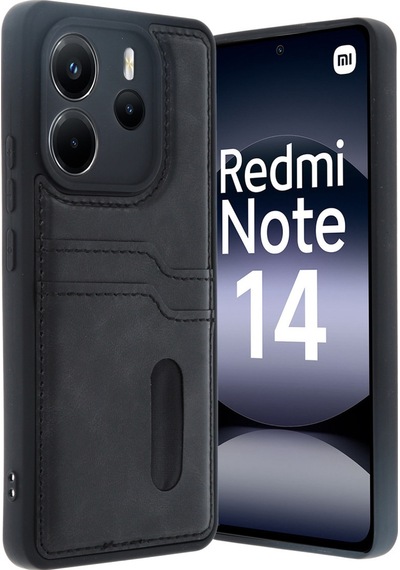 Xiaomi Redmi Note 14 4g Uyumlu Kılıf Sara Kartvizitli Deri Kılıf - Siyah